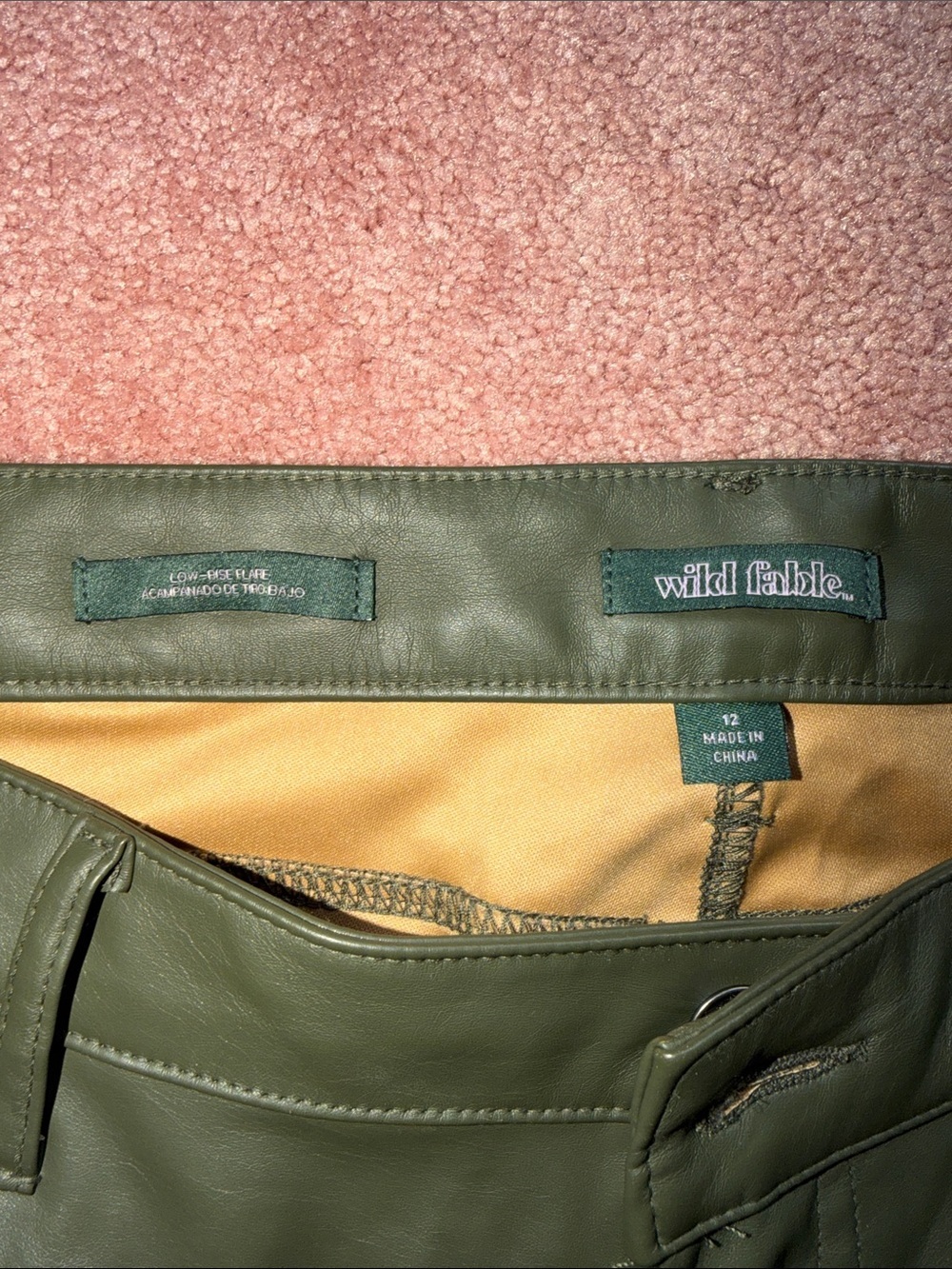 wild fable Olive Green Faux Leather Low-Rise Pants - Picture 2 of 5